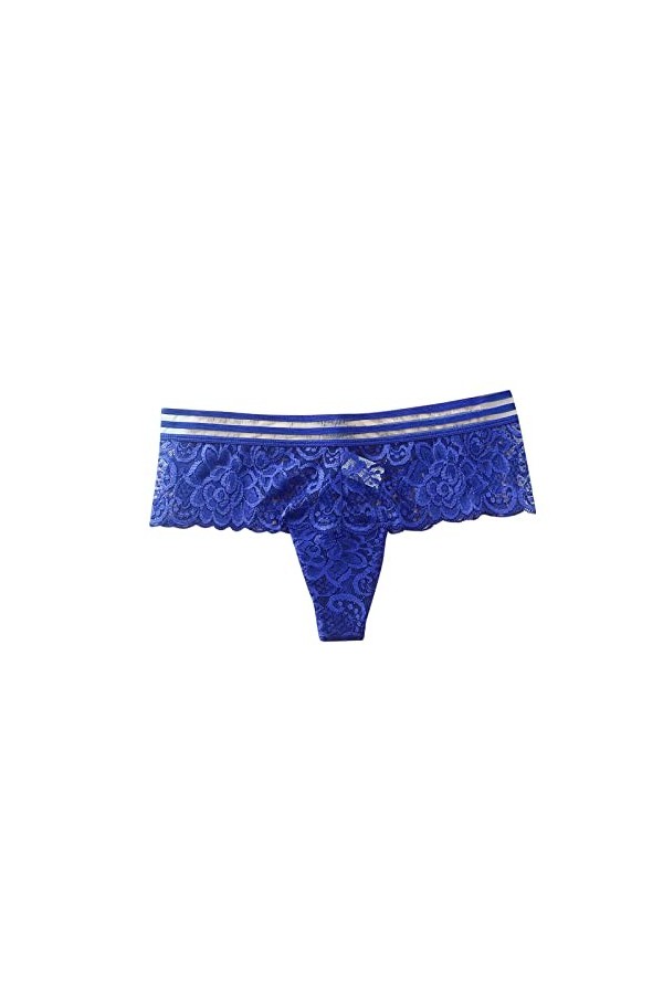 Culotte sexy en dentelle ajourée au crochet pour femme - String - Sous-vêtements pour femme - Taille haute, bleu, taille uniq