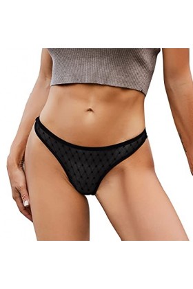 Culotte sexy en dentelle transparente pour femme - Taille basse - Lingerie en maille sans couture, Noir , M