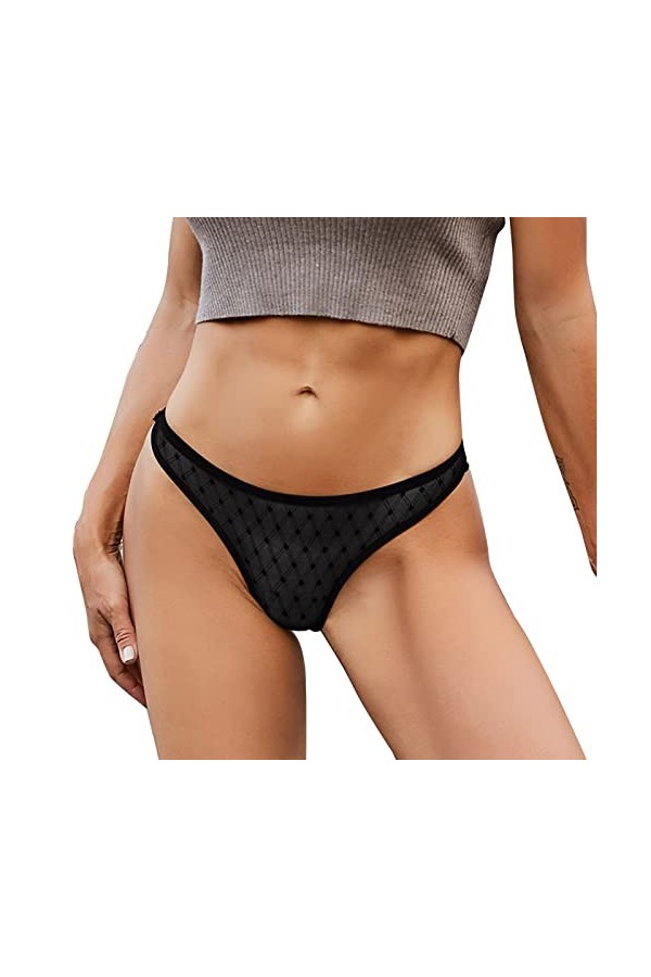 Culotte sexy en dentelle transparente pour femme - Taille basse - Lingerie en maille sans couture, Noir , M