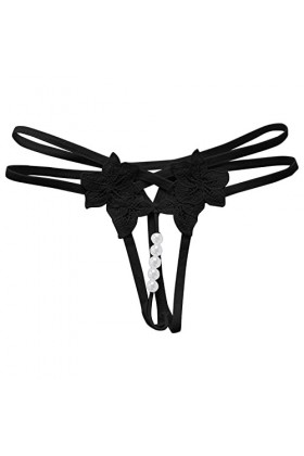 Jiabing Culotte String en Dentelle Florale pour Femme Taille Basse No Show Bow T Back sous-vêtement réglable pour Femme Body 