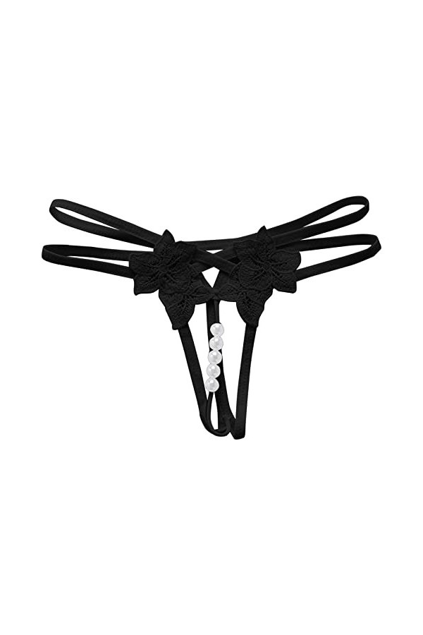 Jiabing Culotte String en Dentelle Florale pour Femme Taille Basse No Show Bow T Back sous-vêtement réglable pour Femme Body 