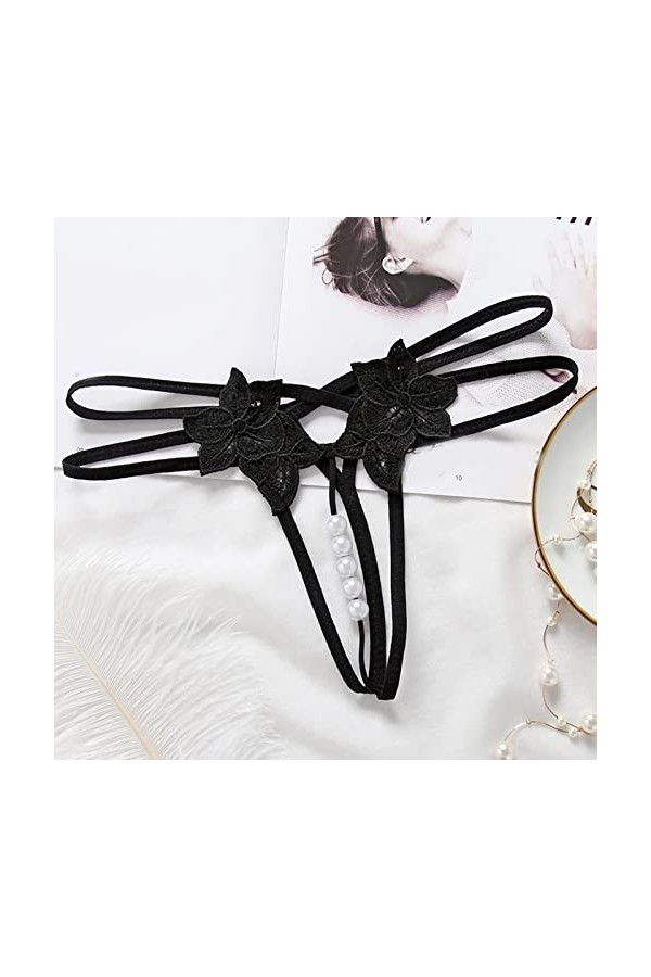 Jiabing Culotte String en Dentelle Florale pour Femme Taille Basse No Show Bow T Back sous-vêtement réglable pour Femme Body 