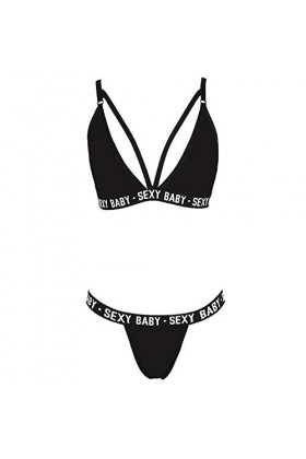 CUTeFiorino Ensemble de lingerie pour femme avec soutien-gorge à manches longues et culotte, Noir , XXL