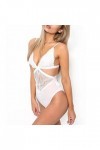 UOWEG Lingerie sexy pour femme avec décolleté en V profond et dentelle florale, blanc, S
