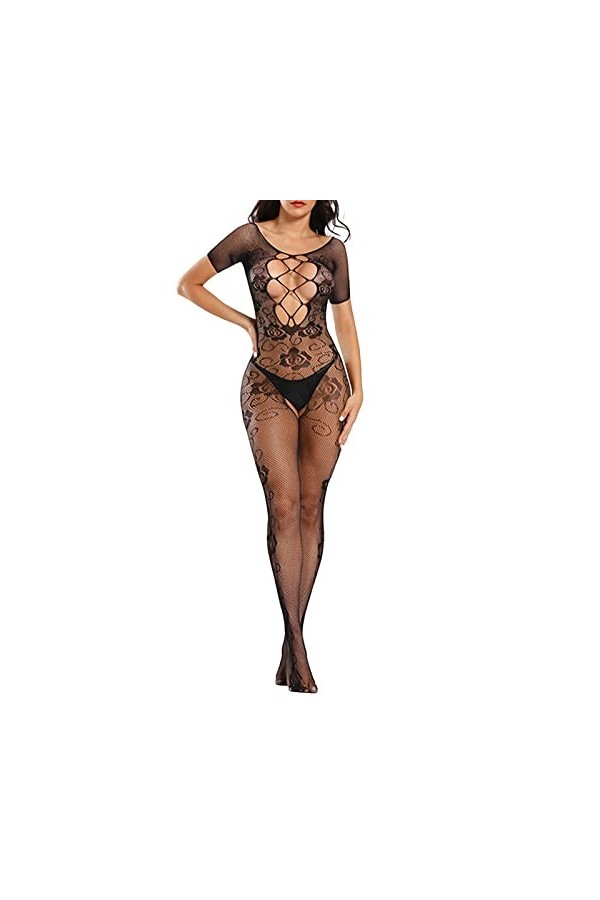 Ghemdilmn Femmes Sexy Une Pièce Jacquard Stretch Ceinture Entrejambe Sexy Bas Lingerie Sexy Sexy Femme Chaîne, Noir , taille 