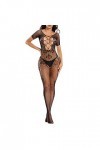 LIBELLEFLY Bas sexy une pièce en jacquard extensible à lentrejambe pour femme Lingerie sexy tabliers sexy pour femme, Noir ,