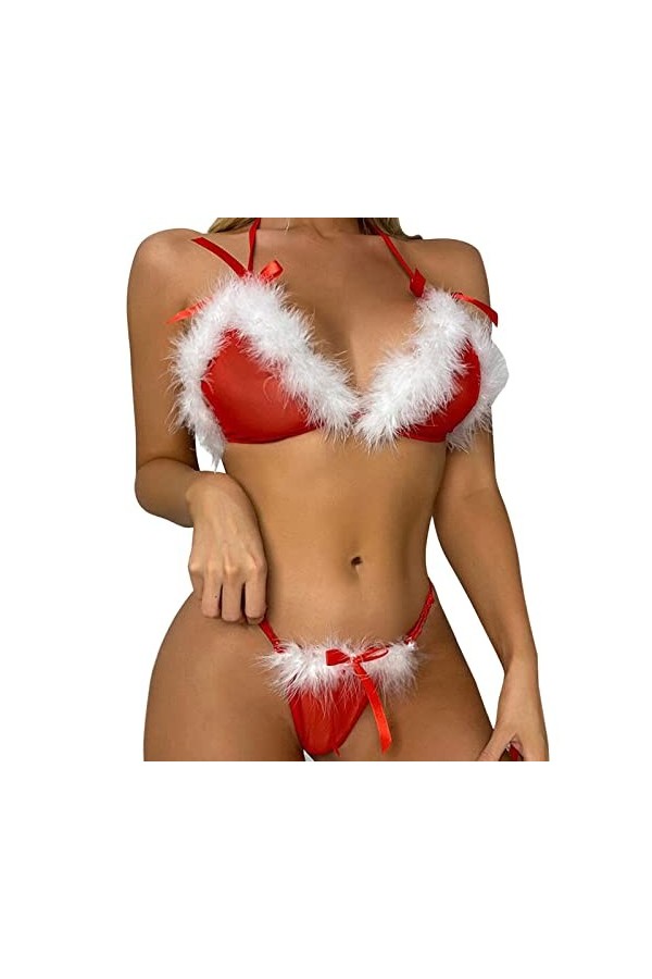 sous-vêtements érotiques de Noël en Velours pour Femmes Lingerie Satin Hot Pink, One Size 