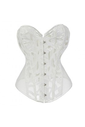 WSZJLN Gros Noir Blanc Femmes Respirant Shapwear Costumes Sexy Maille Corselet Évider Corset Bustier Top 6XL-Blanc-M