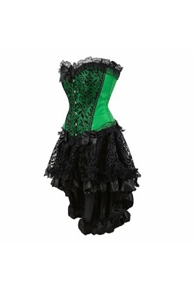 Josamogre Corset Jupe Bustier Robe Femmes Sexy Dentelle Floral Guêpière Lingerie Grande Taille Halloweenn Vert Noir XL