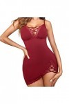 Lingerie sexy pour femme - Soutien-gorge - Col en V - Dentelle - Fente latérale - Lingerie sexy S à XXL, Rouge, S
