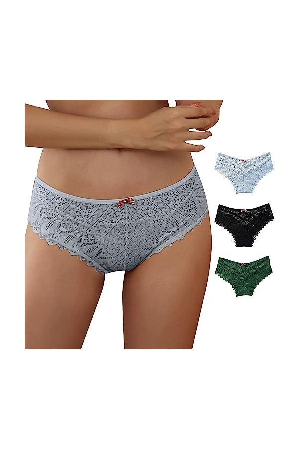 2024 Culotte pour femme en crochet à lacets Culotte sexy ajourée Sous-vêtements pour femmes Couverture sexy, Noir , S