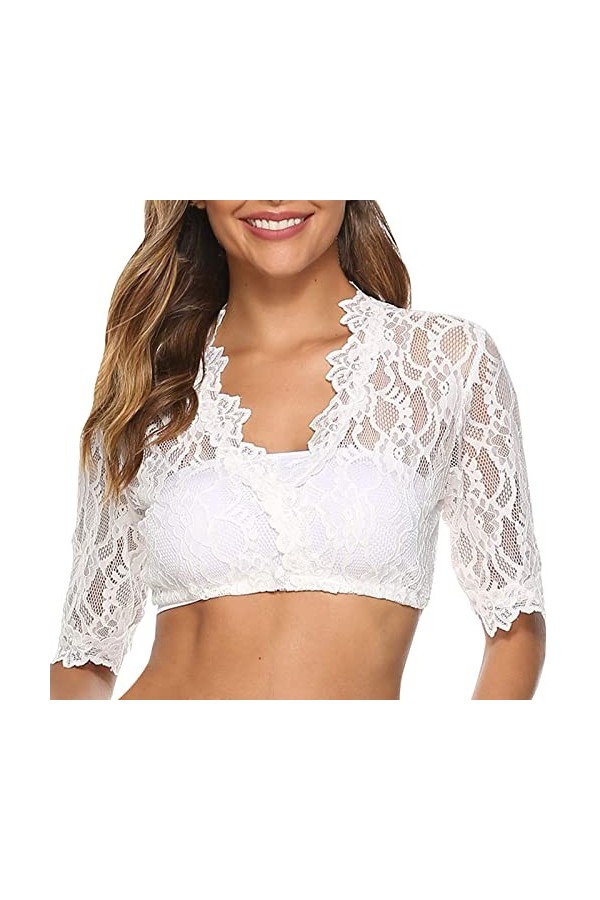 TDEOK Ensemble de chemisier à bretelles pour femme - Noir - Dentelle - Élégant peignoir, Blanc., L