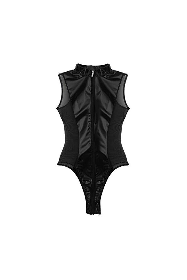 2023 String sexy pour femme avec fermeture éclair Transparent, Noir , 4XL