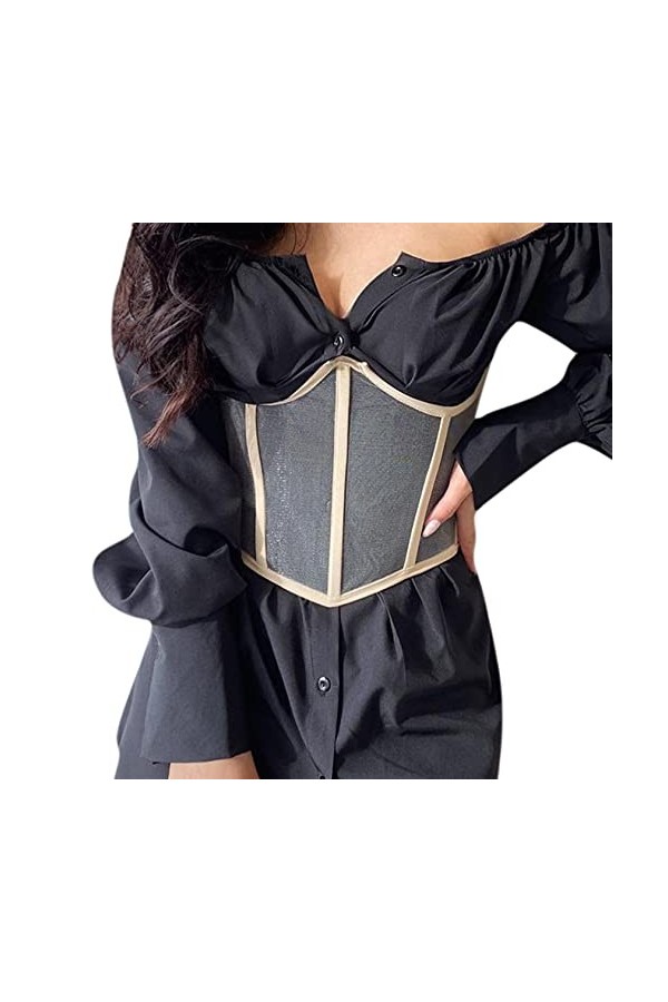 JUMISEE Bustier transparent à lacets avec chaîne en métal pour femme - - Medium