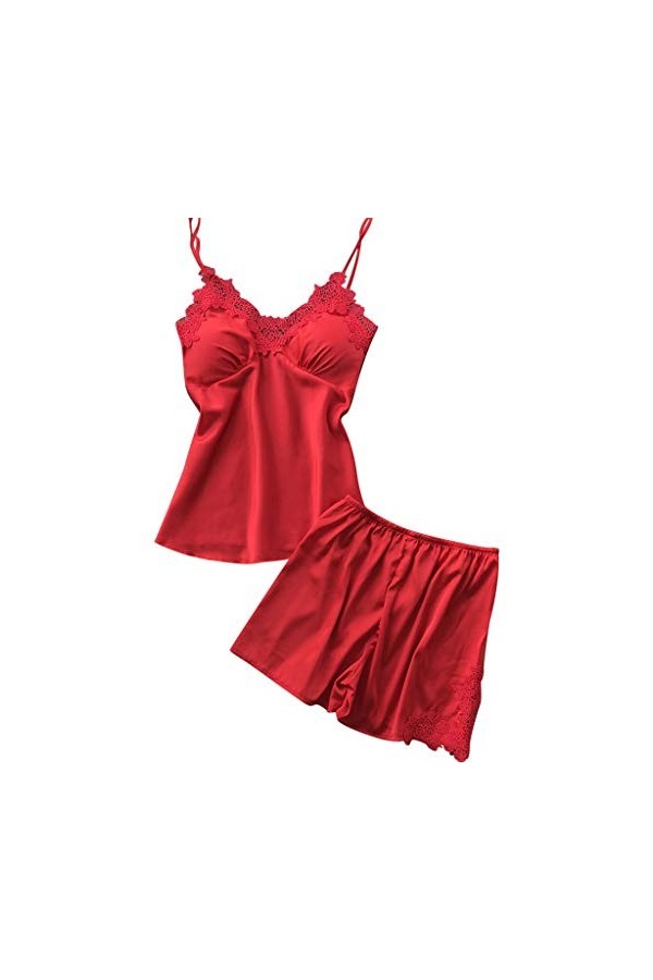 Chemise de nuit en dentelle pour le Nouvel An 2023 - Ensemble de sous-vêtements sexy en satin pour femme, Rouge, S