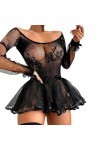 Lingerie de Noël 2023 en dentelle sexy pour femme, lingerie en maille, lingerie pour femme, grande taille avec manches, Black