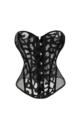 WSZJLN Gros Noir Blanc Femmes Respirant Shapwear Costumes Sexy Maille Corselet Évider Corset Bustier Top 6XL-Blanc-M