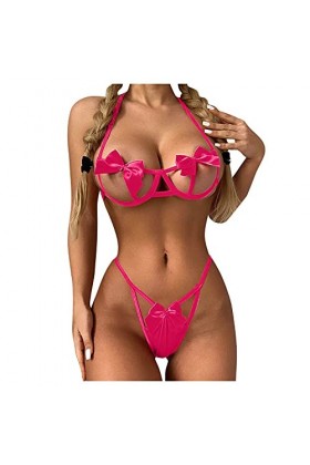 Rings Pyjamas Sous-vêtements Dentelle Acier Sexy Sous-vêtements Sexy Femme Pyjama, Rose-a., S