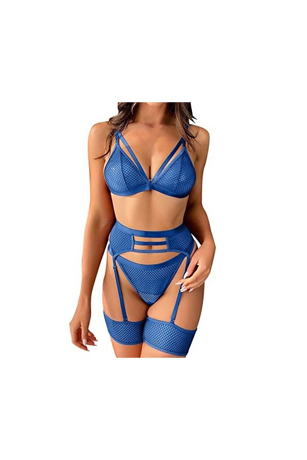 Noël 2023 – Ensemble de lingerie sexy en maille transparente avec soutien-gorge et culotte, vêtements de nuit deux pièces gra