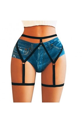 Lingerie Harnais Ceinture jarretière Sexy décoration Femmes élastique Goth Pantie Leg Lingeries Cher Black, S 