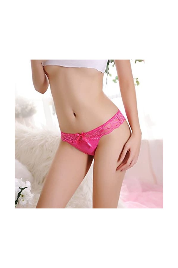 Culotte Chaude en Dentelle Taille Basse pour Femme String Jacquard Culotte Sexy Vide Transparente G-Strings Culotte réglable 