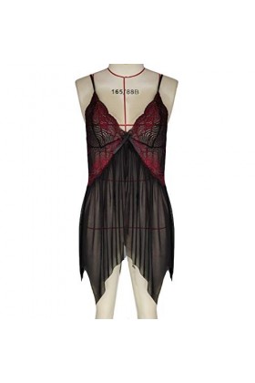 Ensemble de lingerie sexy pour femme avec jupe et col en V, rouge, XXXL