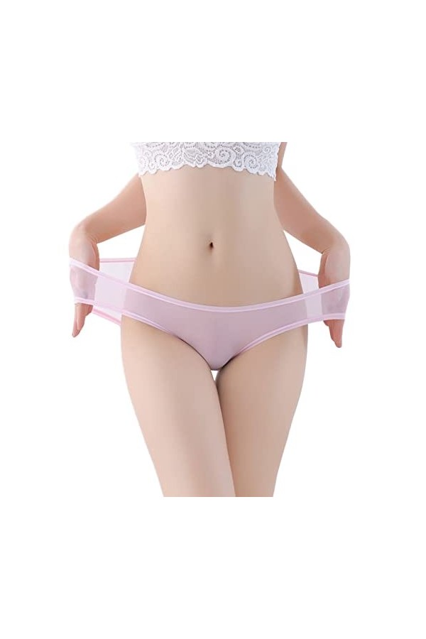 Body Sexy Manches Longues Slip Taille Basse en Maille Transparente pour Femme Culotte sans Couture Mignonne pour Femme Menstr