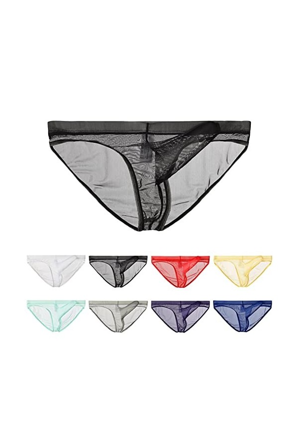 Gefomuofe String en dentelle pour homme - Sous-vêtement gay transparent - En maille filet - Sous-vêtement sexy transparent - 