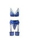 Ensemble de lingerie sexy en maille transparente avec soutien-gorge et culotte pour femme - Taille haute, bleu, M