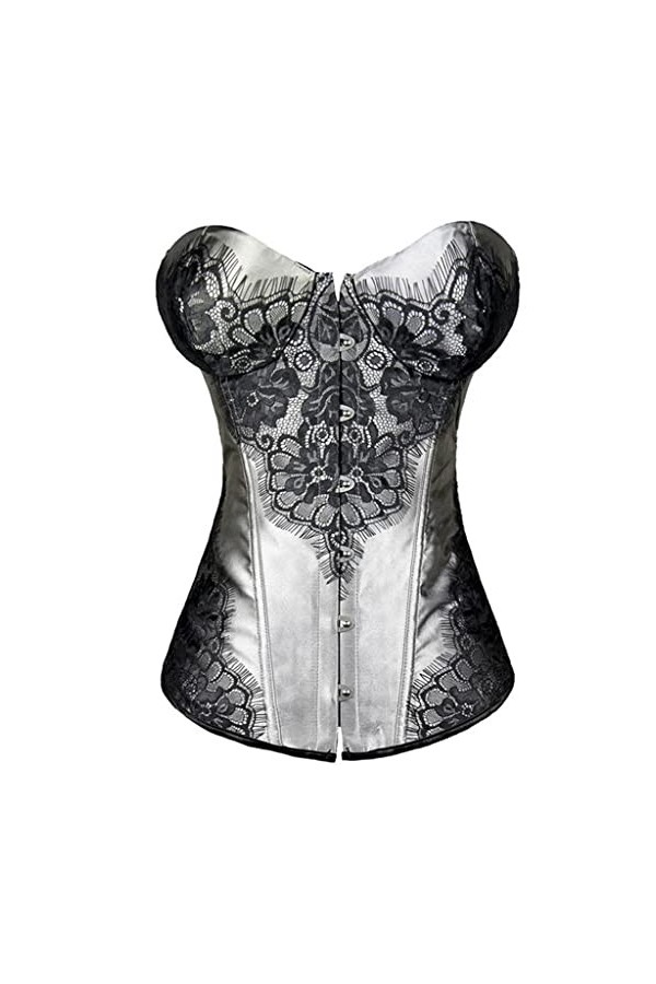 TaLcuS Full Steel Désossé Lace Up Back Sexy Femmes Corset Sexy Lingerie Top Floral Bustier avec G-string 4 Couleurs Color : 