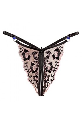 Jiabing Culotte brodée pour Femme Ceinture en Sexy Noeud réglable Culotte String Ouverte Entrejambe Sexy Menstruelle M Black