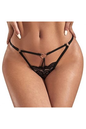 PAIDAXING Culotte en soie grande taille pour femme, sous-vêtement sexy à lanières, dentelle creuse, jacquard à trois points, 