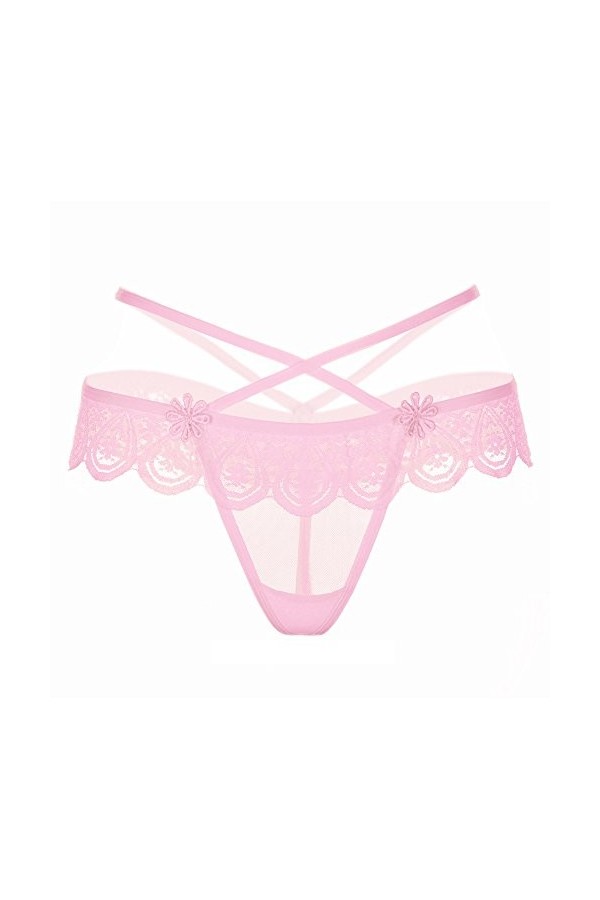 Vovotrade Femmes Sexy Dentelle Creuse sous-vêtements Femme G String à Taille Basse Rose 