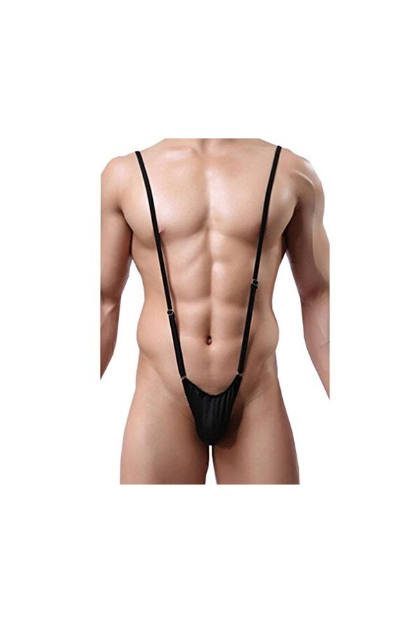 Lingerie Siamois Hommes Cuir Sexy sous-vêtements Siamois V Profond Erotique Body G-String Slip Bulge Licou Séduction GongzhuM