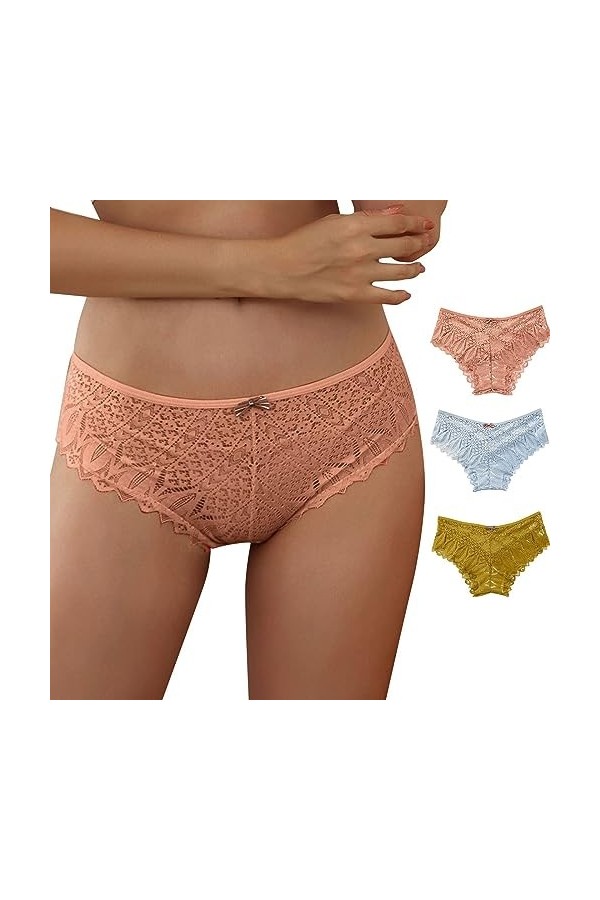 2024 Culotte pour femme en crochet à lacets Culotte sexy ajourée Sous-vêtements pour femmes Couverture sexy, jaune, L