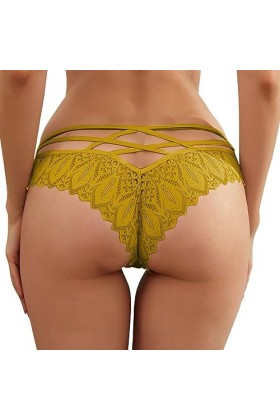 2024 Culotte pour femme en crochet à lacets Culotte sexy ajourée Sous-vêtements pour femmes Couverture sexy, jaune, L