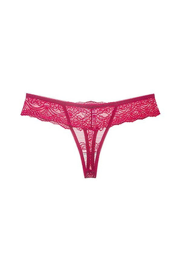 Générique String Sexy en Dentelle Transparente Creuse Taille Basse sans Couture pour Femme M-XL Combi Sexe Hot Pink, XL 