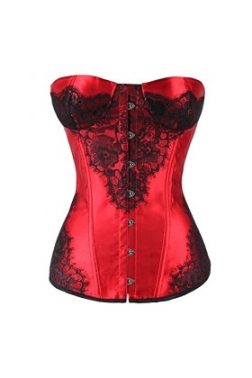 Tafutaanga Corset De Lingerie Sexy Pour Femme, Corset Bustier À Couverture En Satin Rouge, Corset À Lacets Avec Bretelles