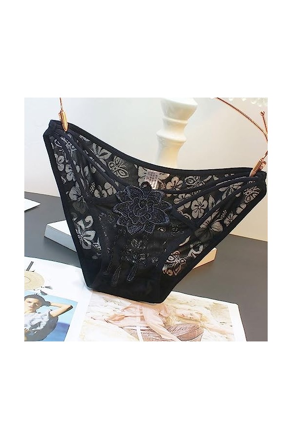 Générique Femmes Dentelle Sexy Culotte sous-Vêtements String Culotte Haute Gainante Entrejambe Respirant Transparent Taille A