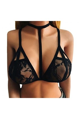 Meggsnle Lingerie de Noël Sexy Cage Creuse Bustier Débardeur Dentelle Lingerie Body Sexy, Noir , S