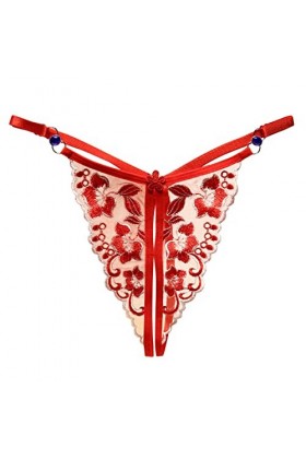 Jiabing Culotte brodée pour Femme Ceinture en Sexy Noeud réglable Culotte String Ouverte Entrejambe Sexy Menstruelle M Red, 