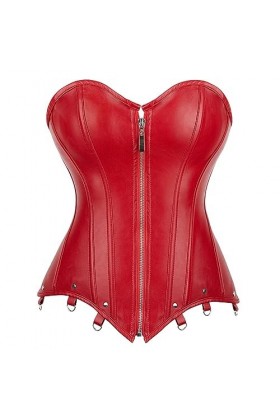 Corset Sexy À Lacets Pour Femmes, Corsets De Taille En Cuir, Costumes Bustier À Fermeture Éclair, Corset Steampunk Rouge, Com