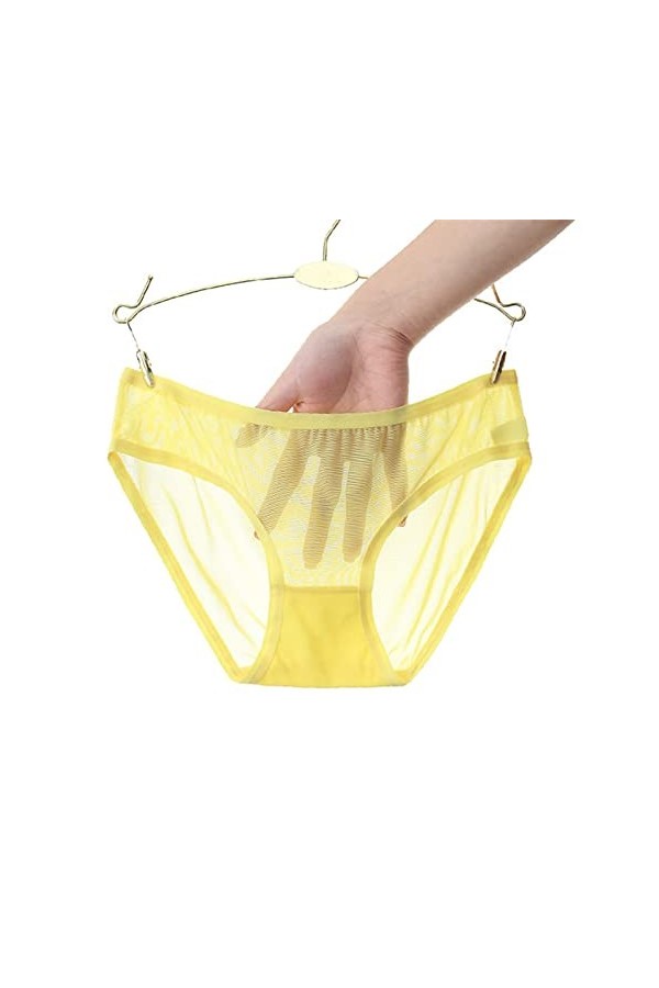 Culotte sexy pour femme - Culotte confortable - Multicolore - Pour le ventre - En coton stretch - Taille haute, jaune, M