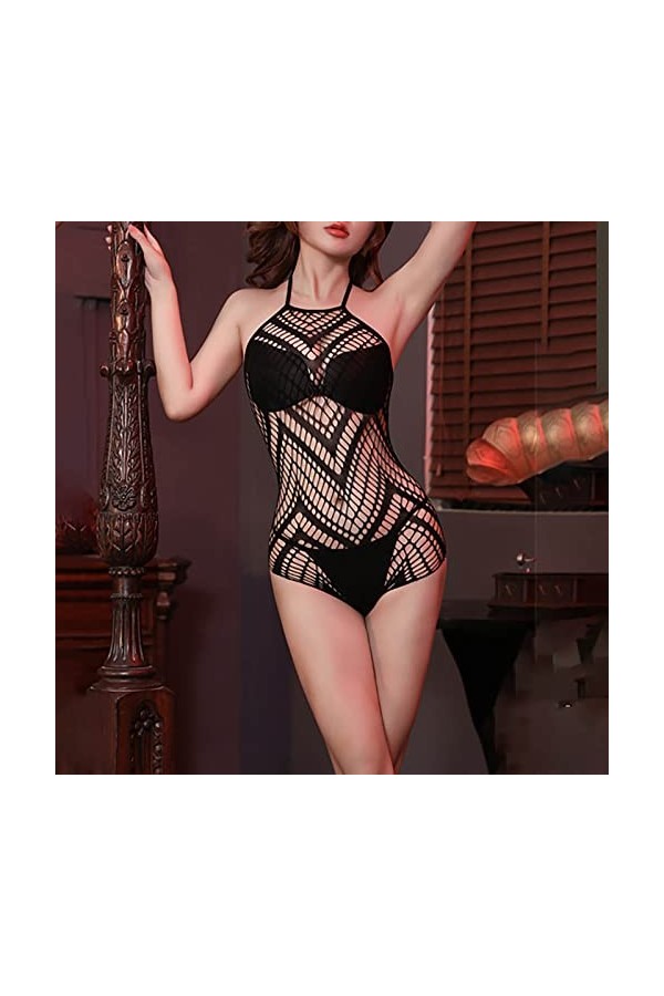 Générique Barboteuse Club Pantalons Longs sans Manches Lingerie Sexy Trois Points Passion Bas Serrés Tearable Sexy Net Ensemb