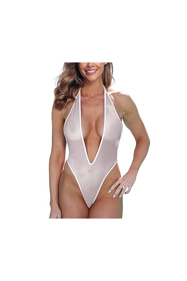 Lingerie sexy en dentelle - Ensemble de lingerie sexy en dentelle avec anneau en acier - Pyjamas porte-jarretelles, blanc, M