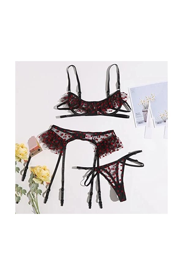 Ensemble de pyjama sexy en dentelle florale transparente 2023 - Taille haute - Soutien-gorge et culotte - Soutien-gorge trans