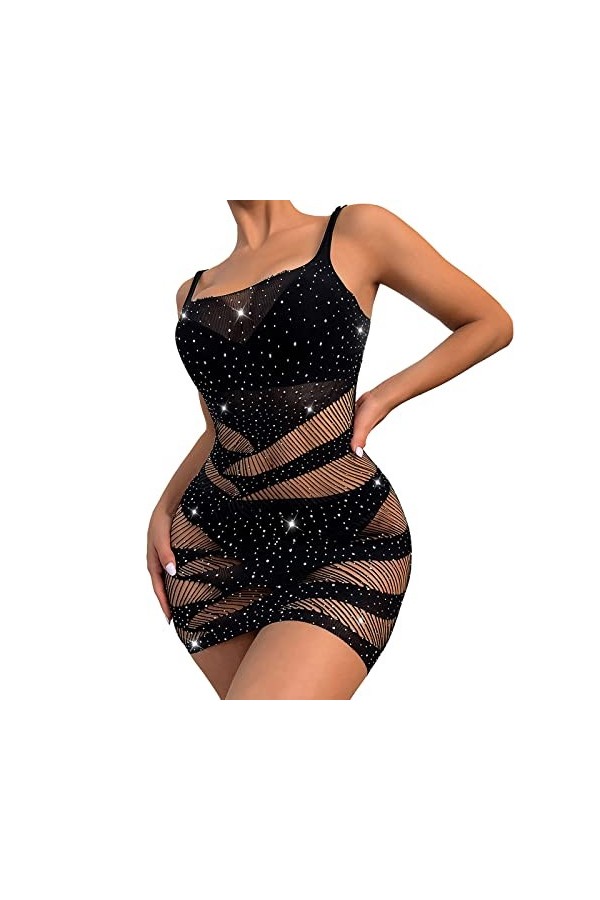 TDEOK Robe transparente sexy sexy en dentelle avec slip, Noir , taille unique