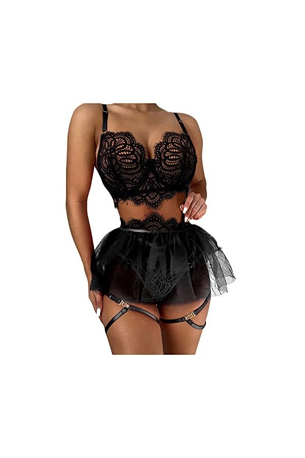 2023 Nouveau style Y2 - String lingerie de nuit soutien-gorge en dentelle sous-vêtements costume trois pièces string femme st