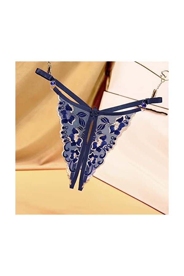 Jiabing Culotte brodée pour Femme Ceinture en Sexy Noeud réglable Culotte String Ouverte Entrejambe Sexy Menstruelle M Blue,