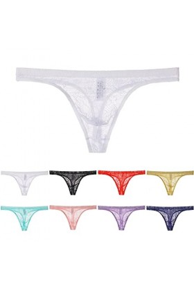 Gefomuofe Sous-vêtement gay transparent en maille respirante pour homme - String en dentelle - String transparent, bleu, L